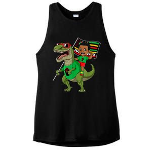 Juneteenth Black King Riding T Rex Dino Funny Ladies PosiCharge Tri-Blend Wicking Tank