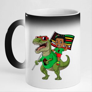 Juneteenth Black King Riding T Rex Dino Funny 11oz Black Color Changing Mug