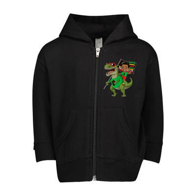 Juneteenth Black King Riding T Rex Dino Funny Toddler Zip Fleece Hoodie