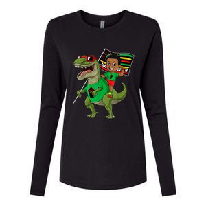 Juneteenth Black King Riding T Rex Dino Funny Womens Cotton Relaxed Long Sleeve T-Shirt