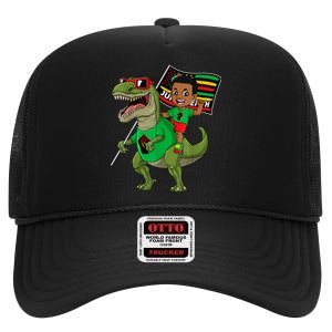 Juneteenth Black King Riding T Rex Dino Funny High Crown Mesh Back Trucker Hat