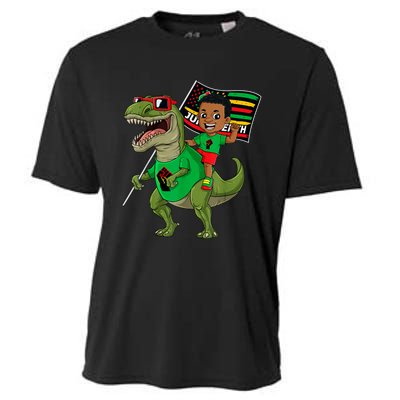 Juneteenth Black King Riding T Rex Dino Funny Cooling Performance Crew T-Shirt