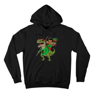 Juneteenth Black King Riding T Rex Dino Funny Hoodie