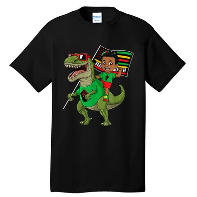 Juneteenth Black King Riding T Rex Dino Funny Tall T-Shirt