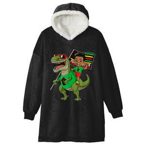 Juneteenth Black King Riding T Rex Dino Funny Hooded Wearable Blanket