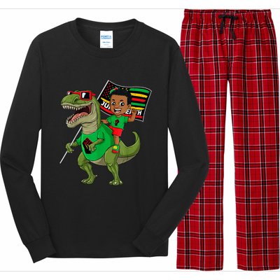 Juneteenth Black King Riding T Rex Dino Funny Long Sleeve Pajama Set