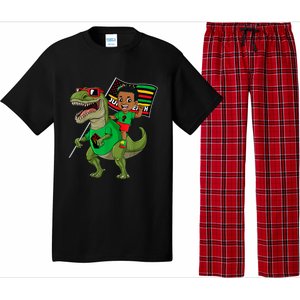 Juneteenth Black King Riding T Rex Dino Funny Pajama Set