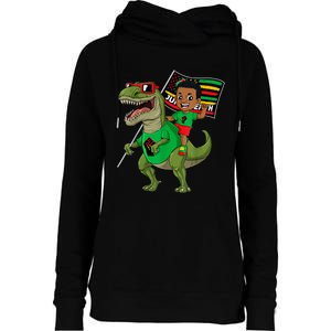 Juneteenth Black King Riding T Rex Dino Funny Womens Funnel Neck Pullover Hood