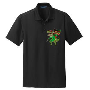 Juneteenth Black King Riding T Rex Dino Funny Dry Zone Grid Polo