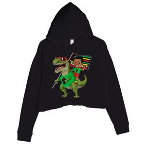 Juneteenth Black King Riding T Rex Dino Funny Crop Fleece Hoodie