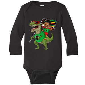 Juneteenth Black King Riding T Rex Dino Funny Baby Long Sleeve Bodysuit