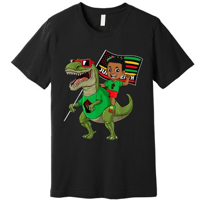 Juneteenth Black King Riding T Rex Dino Funny Premium T-Shirt