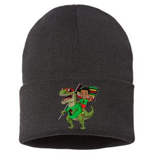 Juneteenth Black King Riding T Rex Dino Funny Sustainable Knit Beanie