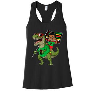 Juneteenth Black King Riding T Rex Dino Funny Women's Racerback Tank