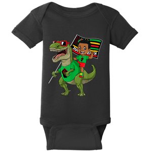 Juneteenth Black King Riding T Rex Dino Funny Baby Bodysuit