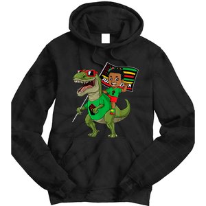 Juneteenth Black King Riding T Rex Dino Funny Tie Dye Hoodie