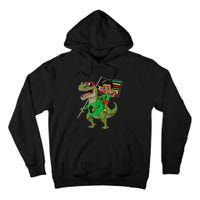 Juneteenth Black King Riding T Rex Dino Funny Tall Hoodie