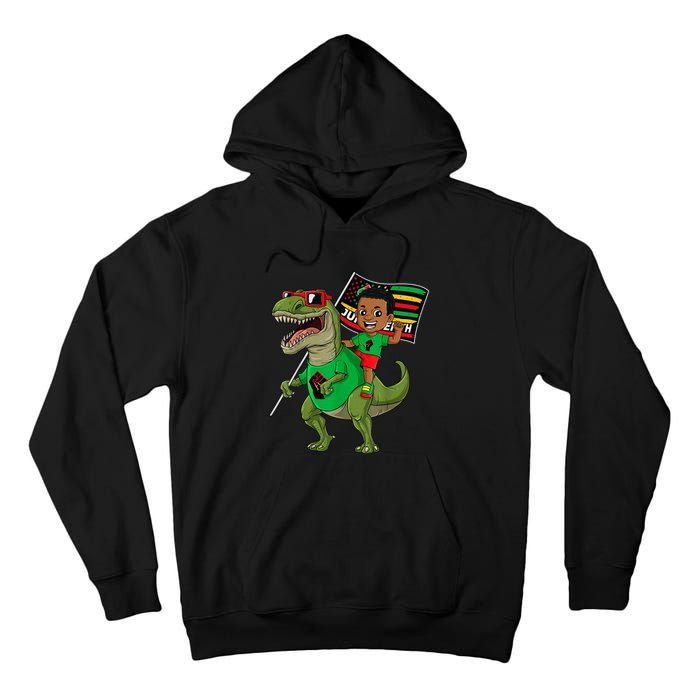 Juneteenth Black King Riding T Rex Dino Funny Tall Hoodie