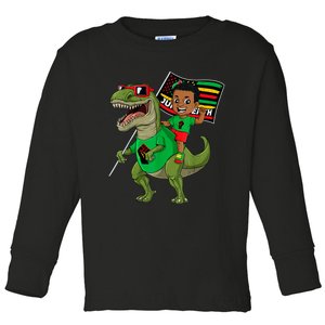 Juneteenth Black King Riding T Rex Dino Funny Toddler Long Sleeve Shirt