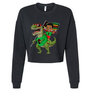 Juneteenth Black King Riding T Rex Dino Funny Cropped Pullover Crew