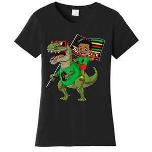 Juneteenth Black King Riding T Rex Dino Funny Women's T-Shirt