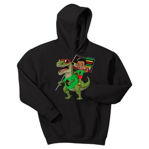 Juneteenth Black King Riding T Rex Dino Funny Kids Hoodie