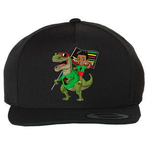 Juneteenth Black King Riding T Rex Dino Funny Wool Snapback Cap