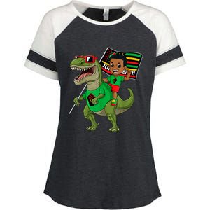 Juneteenth Black King Riding T Rex Dino Funny Enza Ladies Jersey Colorblock Tee