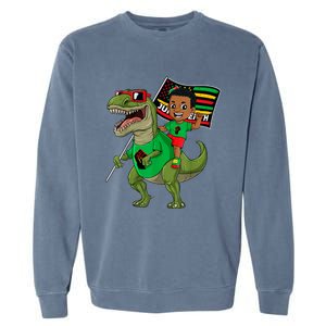 Juneteenth Black King Riding T Rex Dino Funny Garment-Dyed Sweatshirt