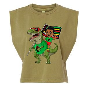 Juneteenth Black King Riding T Rex Dino Funny Garment-Dyed Women's Muscle Tee