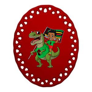 Juneteenth Black King Riding T Rex Dino Funny Ceramic Oval Ornament