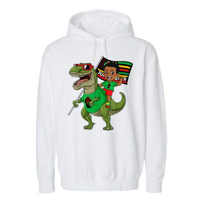 Juneteenth Black King Riding T Rex Dino Funny Garment-Dyed Fleece Hoodie