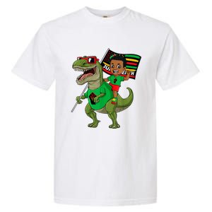 Juneteenth Black King Riding T Rex Dino Funny Garment-Dyed Heavyweight T-Shirt