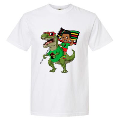 Juneteenth Black King Riding T Rex Dino Funny Garment-Dyed Heavyweight T-Shirt