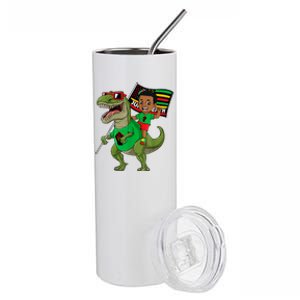 Juneteenth Black King Riding T Rex Dino Funny Stainless Steel Tumbler