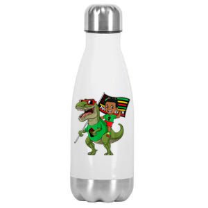 Juneteenth Black King Riding T Rex Dino Funny Stainless Steel Insulated Water Bottle