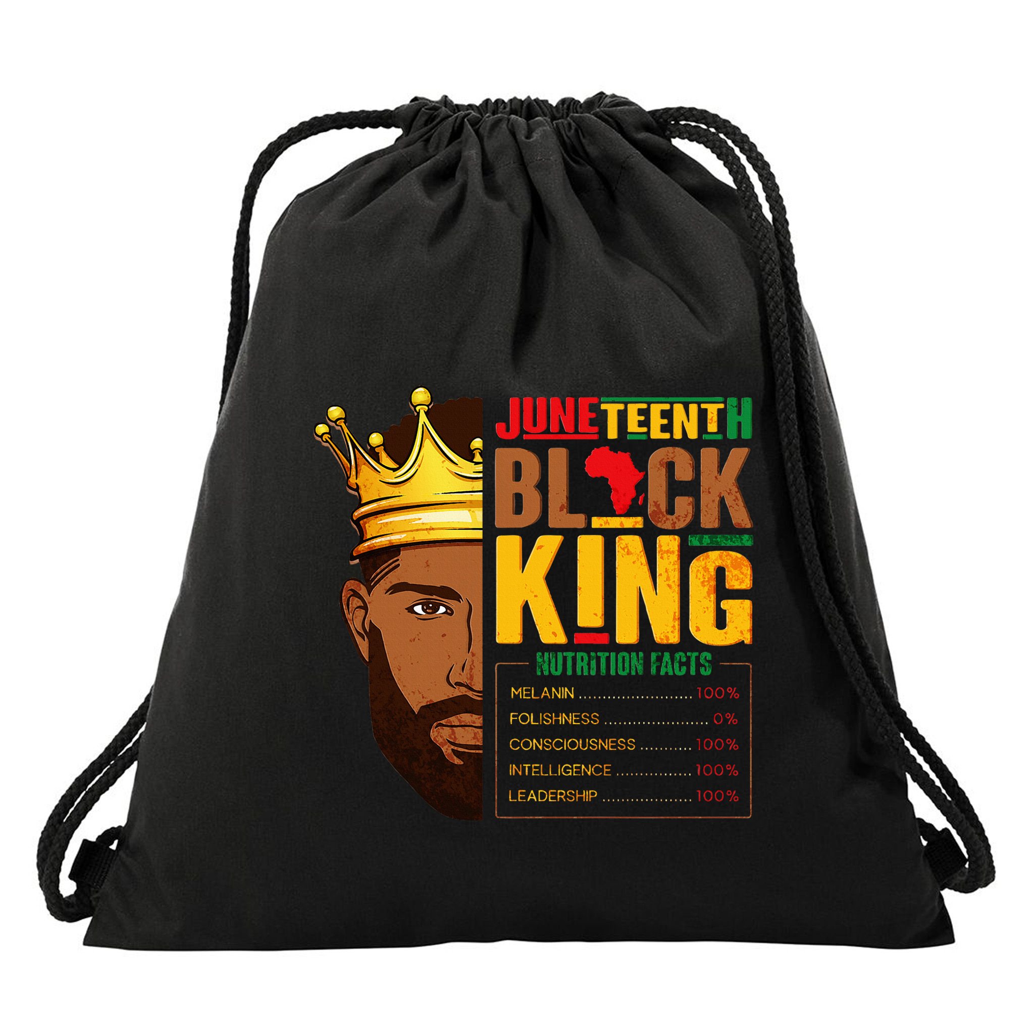 Juneteenth Black King Nutritional Facts Pride African Drawstring Bag