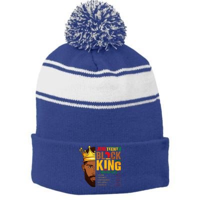 Juneteenth Black King Nutritional Facts Pride African Stripe Pom Pom Beanie