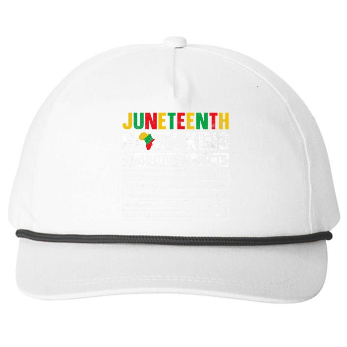 Juneteenth Black King Nutritional Facts Melanin Father Snapback Five-Panel Rope Hat