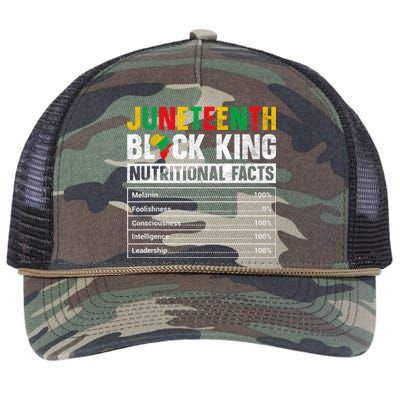 Juneteenth Black King Nutritional Facts Melanin Father Retro Rope Trucker Hat Cap