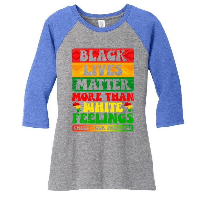 Juneteenth Black Lives Matter More Than White Feelings Gift Women's Tri-Blend 3/4-Sleeve Raglan Shirt