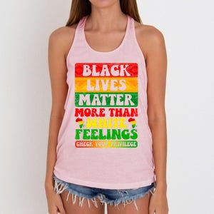 Juneteenth Black Lives Matter More Than White Feelings Gift Women's Knotted Racerback Tank