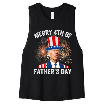 Joe Biden Merry 4th Of Father's Day Funny 4th Of July Women's Racerback Cropped Tank