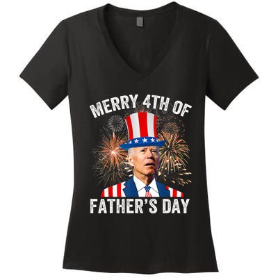 Joe Biden Merry 4th Of Father's Day Funny 4th Of July Women's V-Neck T-Shirt