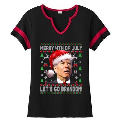 Joe Biden Merry 4th Of July Let's Go Branson Brandon Ugly Christmas Sweater Ladies Halftime Notch Neck Tee