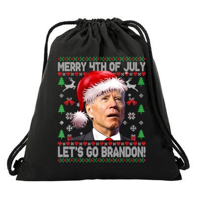 Joe Biden Merry 4th Of July Let's Go Branson Brandon Ugly Christmas Sweater Drawstring Bag