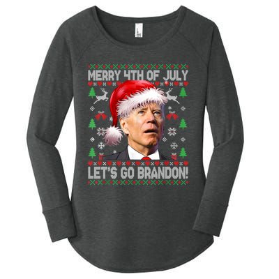 Joe Biden Merry 4th Of July Let's Go Branson Brandon Ugly Christmas Sweater Women's Perfect Tri Tunic Long Sleeve Shirt