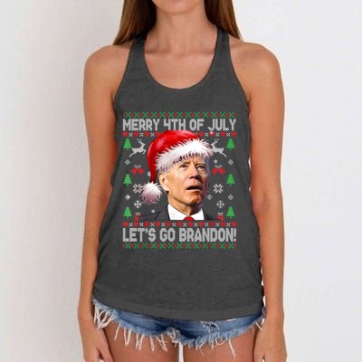 Joe Biden Merry 4th Of July Let's Go Branson Brandon Ugly Christmas Sweater Women's Knotted Racerback Tank