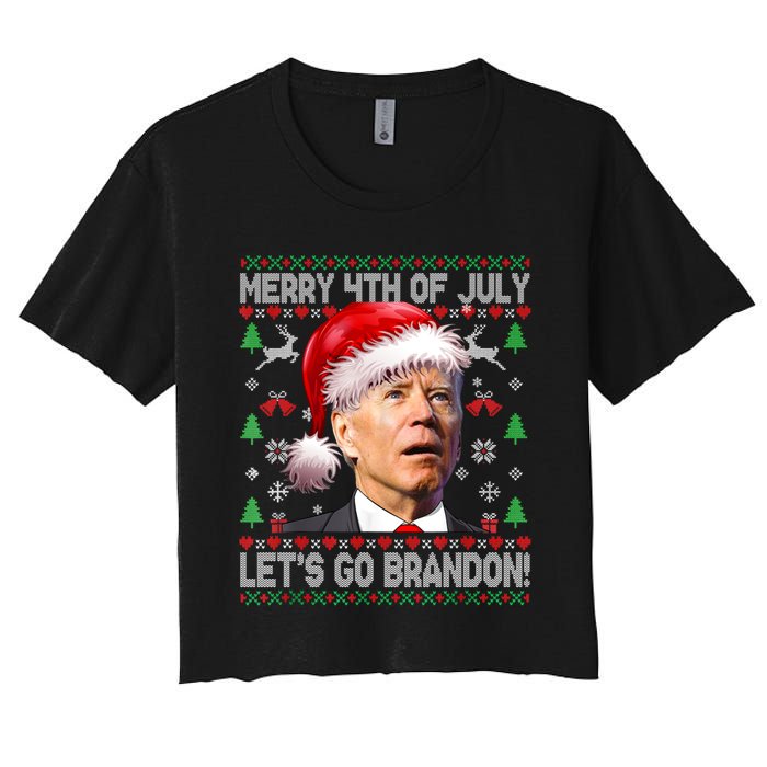 Joe Biden Merry 4th Of July Let's Go Branson Brandon Ugly Christmas Sweater Women's Crop Top Tee