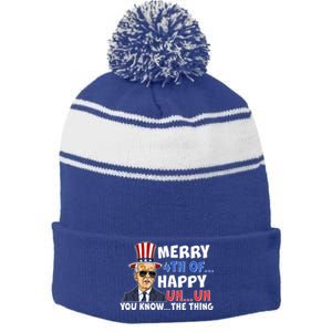 Joe Biden Merry 4th Of Happy Uh You Know The Thing Stripe Pom Pom Beanie